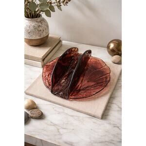 Vintage Studio Art Glass Abstract Sculptural Bowl Dish MCM Style Plum